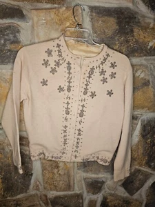 1940's heavily beaded front and back wool blend lined Cardigan - Picture 1 of 11