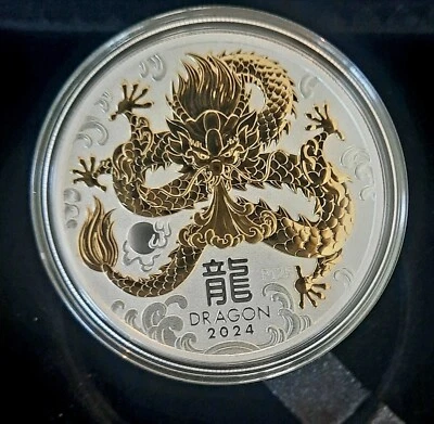 Lunar Serie III Año del Dragón 2024 1 Oz Plata UNC Dorado Perth Mint - Imagen 1 de 4