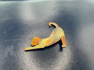 Vintage Artisan Multi Tone Copper "Stretching Cat" BROSCHE - Bild 1 von 4