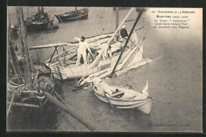 AK Semaine Maritime 1908, Le Yacht Chocolat coulé dans l´avant Port au moment d 