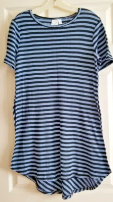 NORDSTROM BP. Black & Blue Striped Short Sleeve Hi-Low Knit Dress Juniors Size S - Image 1 of 4