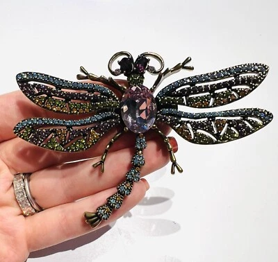 Broche tembloroso libélula cristal amarillo púrpura azul verde Heidi Daus Foto 1 de 2