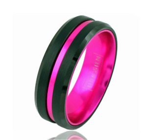 Black Tungsten Ring with Pink Stripe - 8mm - Sizes 8.5 and 9 - Free Shipping