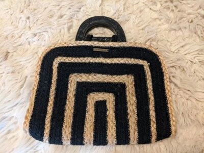 Cartera O'NEILL de yute/algodón con asas de acetato negra usada en excelente estado  Foto 1 de 4