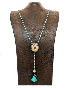 Beautiful Long Necklace With  Pendant Colourful Crystals  By Michal Negrin - Picture 1 of 10
