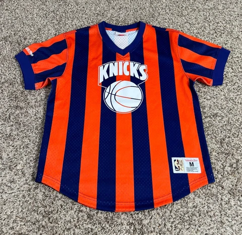 New York Knicks Jersey Mens Medium Orange Blue Mitchell & Ness Baskertball Shirt Cover