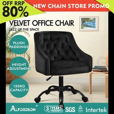 ALFORDSON Velvet Office Chair Computer Swivel Armchair Work Adult Kids Black - image 1 of 4