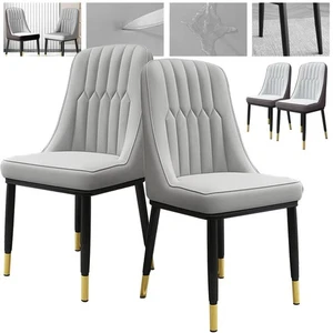 Dining Chairs Faux Leather Padded Seat Metal Leg Kitchen Restaurants Chair - Picture 1 of 47