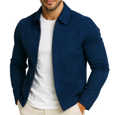 Men's Suede Leather Jacket Biker Casual Real Sheepskin Suede Shirt Jacket - Image 1 of 4