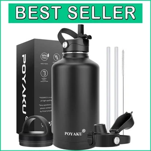 Versatile Stainless Steel Insulated Bottle with Straw and Chug Lids - 128oz - Picture 1 of 9