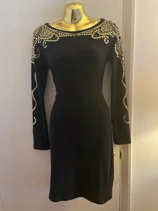 Stunning Ladies Gold Studded Black Sweater Dress Size Small - Picture 1 of 9