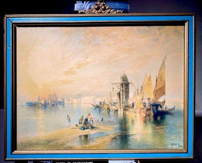 THOMAS MORAN - "Venecia" - Impresión en color antigua enmarcada 1873 - Americana Chic Foto 1 de 4