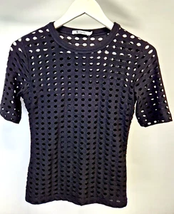 T ALEXANDER WANG Top women's Perforated Mesh Tee Shirt SIZE S fitted black 29 - Picture 1 of 7