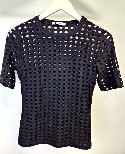 T ALEXANDER WANG Top maglietta donna maglia traforata TAGLIA S aderente nero 29