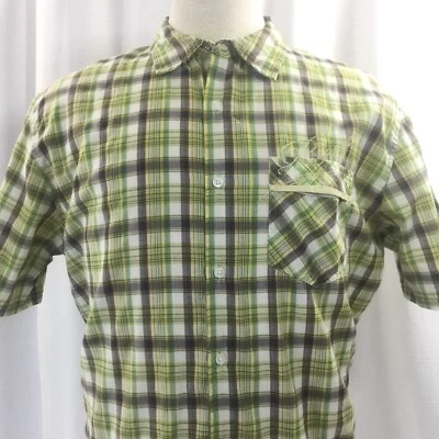 Vintage Reef Mens Short Sleeve Button Up Shirt Yellow Green Plaid Size XL - Image 1 of 4