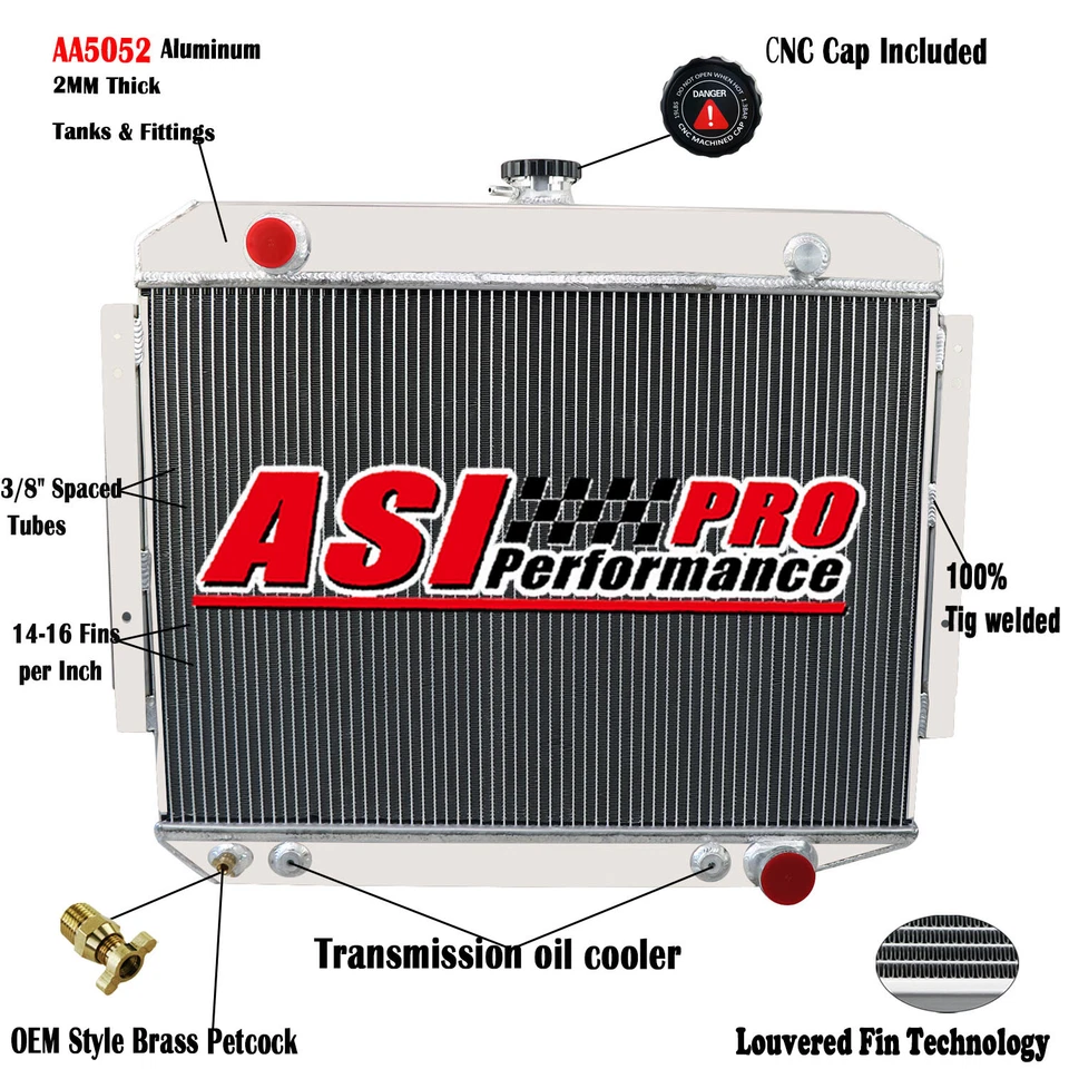 Radiador de 4 filas para Dodge D100 D150 D200 D300 D400 1971-1979 5,2 L / 5,9 L aluminio Foto 1 de 4