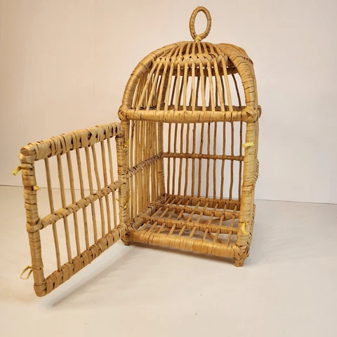 Vintage Rattan Birdcage Home Decor Plant Display Garden Hanging Tabletop 16x8.5 Cover