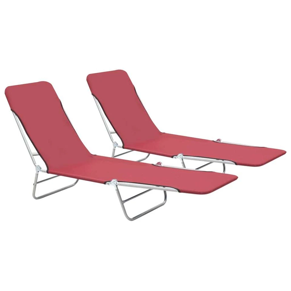 vidaXL Folding Sun Loungers 2 pcs Steel and Fabric Red AU