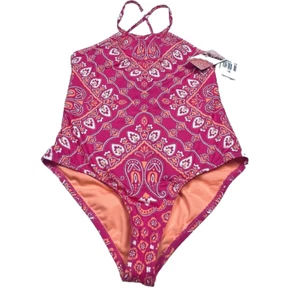 Hobie Girls High Neck Halter One Piece Swimsuit Bathing Suit Pink Size 16 NEW - Picture 1 of 11