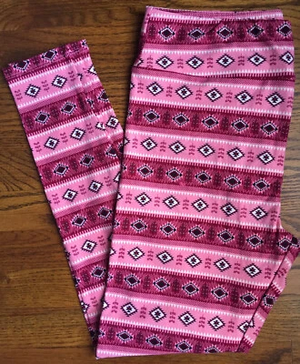 Lularoe Leggings TC Tall Curvy Aztec Stripe Southwestern Pink Burgundy Red Black - Image 1 of 4