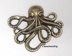 #1807 LARGE ANTIQUED GOLD OCTOPUS COMPONENT - 1 Pc Lot 