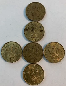 Lot of 6 British Three Pence Coins 1941-1944 - Picture 1 of 2