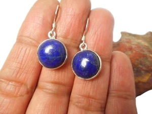 Runde Blau Lapislazuli Edelstein Sterlingsilber 925 Tropfen Hängel Ohrringe - Bild 1 von 5
