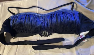 The Bikini Lab Black Fringed in Blue ~ Bandeau Swim Top Size Large NWT - Picture 1 of 8