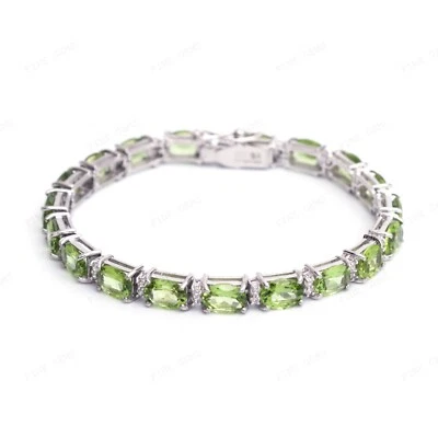 Natural Peridot Bracelet 925 Solid Silver Tennis Bracelet Wedding Gift for Her - Image 1 of 3