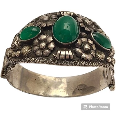 Pulsera Crisoprasa Plata Renacimiento Etrusco Antigua Plata 800  Foto 1 de 4