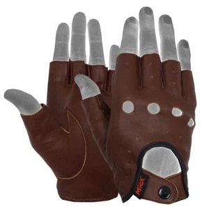 Mens Driving Gloves Basic Soft Goat Leather Fingerless Breathable Biker - Picture 1 of 44