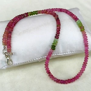 Collar de 16,5" de turmalina arco iris natural tamaño 4,5 mm cuentas lisas en forma de rondelle - Imagen 1 de 7