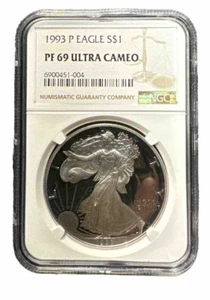 1993-P Proof $1 American Silver Eagle NGC PF69 ULTRA CAMEO - Picture 1 of 2