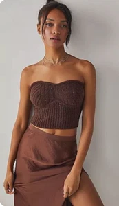 Free People Intimately Sequin Tube Brown Top Size S - Picture 1 of 6