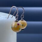 Yellow Spots and Dots Glass Bead Drop Earrings Sterling Silver 925 Handmade