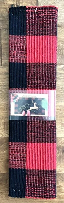 Christmas Throw Rug Black & Red Plaid "Joy" Deer Leaping in Snow 24 x 36" New - Image 1 of 3