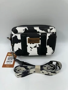 Montana West WG133-3003 Wrangler Cow Print Crossbody Purse Blk/White - Picture 1 of 4