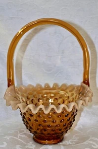 Fenton, cesta, cameo vidrio opalescente, hobnail. - Imagen 1 de 11