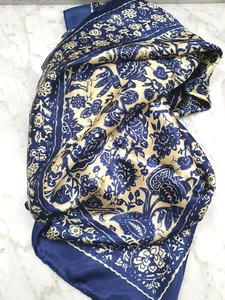 Silk Scarf Classic Navy Cream Classic Floral Birds Parrot 35" x 35" Traditional - Picture 1 of 10