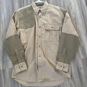 Cabelas Shirt Adult Medium Beige Green Shooting Hunting Long Sleeve Men’s Patch - Picture 1 of 22