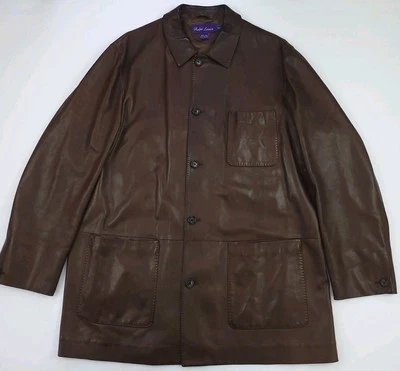 Ralph Lauren Púrpura Etiqueta Marrón Genuino Suave Piel de Cordero Chaqueta Para Hombre XL  Foto 1 de 4