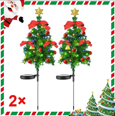 2PC Solar Christmas Tree Garden Stake Lights Waterproof Outdoor Xmas Tree Lights - Image 1 of 4