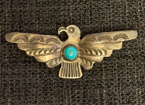 Vintage Navajo Sterlingsilber Türkis Donnervogel Anstecknadel Brosche Indianer 2,25" - Bild 1 von 16