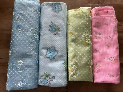 VTG Neon Sheer Flocked Fabrics & Striped fabric~4 REMNANTS~ VARIES IN SIZE~ - Image 1 of 4