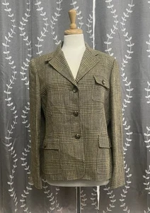 Blazer donna Lauren Ralph Lauren 100% lino pied de poule 3 bottoni taglia 12 - Foto 1 di 11