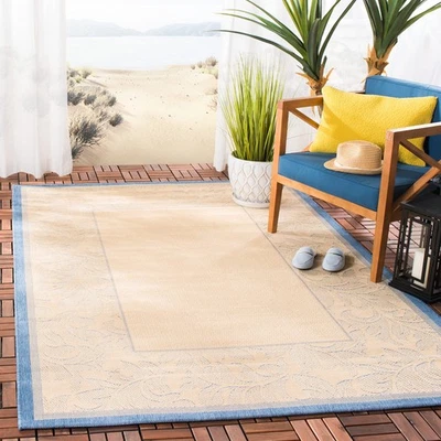 Alfombra de acento Courtyard Collection - 2'7" x 5', natural y azul, sin desprendimiento y E... Foto 1 de 3