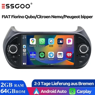 Android 14 Autoradio 2+64GB Carplay GPS Navi per FIAT Fiorino Qubo Citroen Nemo - Immagine 1 di 4