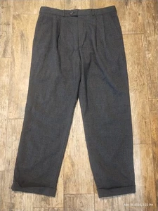 Lauren Ralph Lauren Pants Mens 34x30 Gray Wool Super 100s Dress Pleated Cuffed - Picture 1 of 4