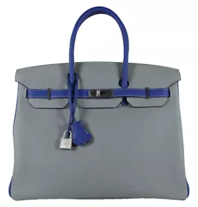 HERMES Special Order HSS Gris Mouette Gray & Blue Togo Leather BIRKIN 35 Bag PHW - Picture 1 of 17