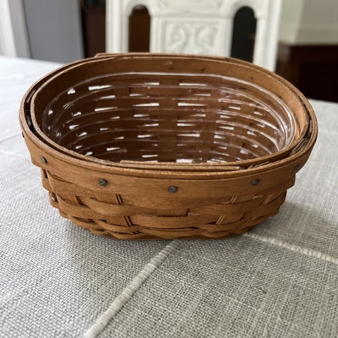 Small  2004 Longaberger Basket 5.5”  Slant Top Catch All Oval Bottom Warm Brown Cover